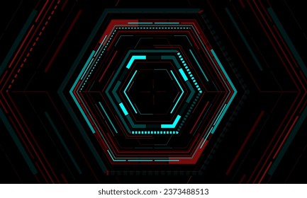 HUD sci-fi interface screen view blue red geometric on black design virtual reality futuristic technology creative display vector illustration.