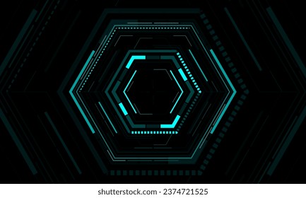 HUD sci-fi interface screen view blue neon geometric on black design virtual reality futuristic technology creative display vector illustration.