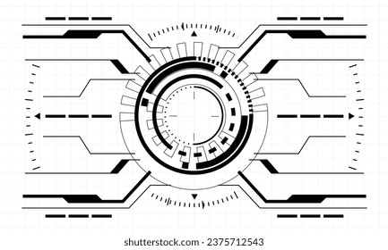 HUD sci-fi interface screen view black geometric on white design virtual reality futuristic technology creative display vector illustration.