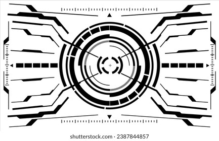 HUD sci-fi interface screen view black geometric on white design virtual reality futuristic technology creative display vector illustration.