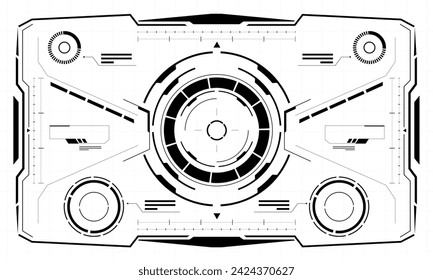 HUD sci-fi interface screen view black geometric design virtual reality futuristic technology creative display on white vector illustration.