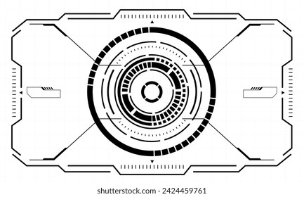 HUD sci-fi interface screen view black geometric design virtual reality futuristic technology creative display on white vector illustration.