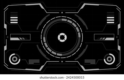 HUD sci-fi interface screen view white circular geometric design virtual reality futuristic technology creative display on black vector illustration.
