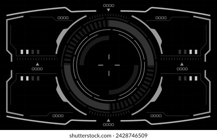HUD sci-fi interface screen view white circular geometric design virtual reality futuristic technology creative display on black vector	 illustration.