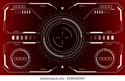 HUD sci-fi interface screen view white circular geometric design virtual reality futuristic technology creative display on red vector illustration.