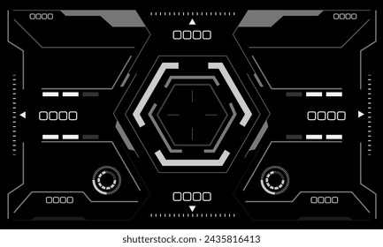 HUD sci-fi interface screen view white hexagon geometric design virtual reality futuristic technology creative display on black vector illustration.