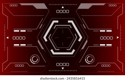 HUD sci-fi interface screen view white hexagon geometric design virtual reality futuristic technology creative display on red vector illustration.