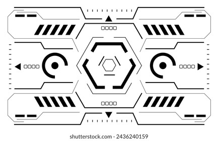 HUD sci-fi interface screen view black hexagon geometric design virtual reality futuristic technology creative display on white vector illustration.