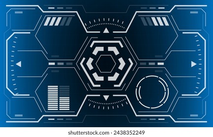 HUD sci-fi interface screen view white hexagon geometric design virtual reality futuristic technology creative display on blue vector illustration.
