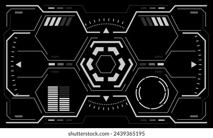 HUD sci-fi interface screen view white hexagon geometric design virtual reality futuristic technology creative display on black vector illustration.