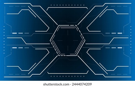 HUD Sci-Fi-Schnittstelle Bildschirm Ansicht Weiß Sechseck Geometrisches Design Virtual Reality futuristische Technologie Kreative Anzeige auf blaue Vektorgrafik.