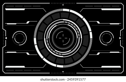 HUD sci-fi interface screen view white circular geometric design virtual futuristic technology creative display on black vector illustration.