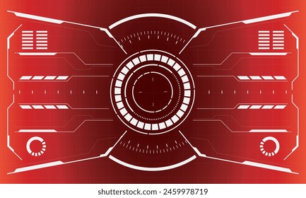 HUD sci-fi interface screen view white circular geometric design virtual futuristic technology creative display on red vector illustration.