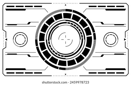 HUD sci-fi interface screen view black circular geometric design virtual futuristic technology creative display on white vector illustration.