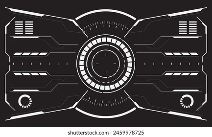 HUD sci-fi interface screen view white circular geometric design virtual futuristic technology creative display on black vector illustration.