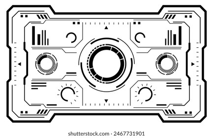 HUD sci-fi interface screen view black geometric design virtual reality futuristic technology creative display on white vector illustration.