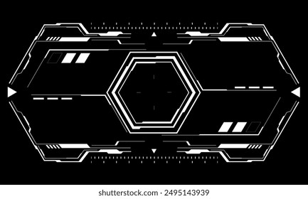 HUD sci-fi interface screen view white geometric on black design virtual reality futuristic technology creative display vector illustration.