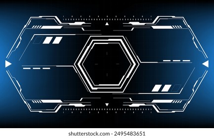 HUD sci-fi interface screen view black geometric on blue design virtual reality futuristic technology creative display vector illustration.