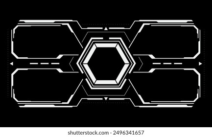 HUD sci-fi interface screen view white geometric on black design virtual reality futuristic technology creative display vector illustration.