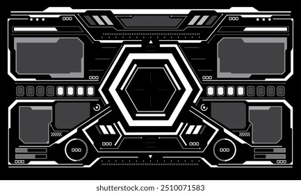 HUD sci-fi interface screen view white circular geometric design virtual futuristic technology creative display on black vector illustration.