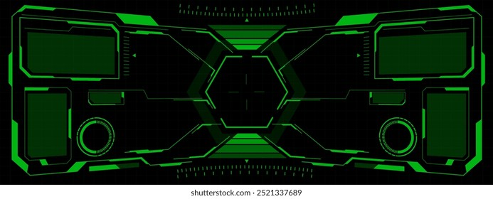 HUD sci-fi interface screen view green circular geometric design virtual futuristic technology creative display on black vector