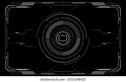 HUD interfaz de ciencia ficción vista de pantalla diseño geométrico circular blanco tecnología futurista virtual pantalla creativa en Ilustración vectorial negra.