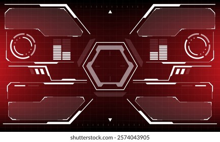 HUD sci-fi interface screen view white circular geometric design virtual futuristic technology creative display on red vector