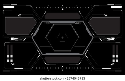 HUD sci-fi interface screen view white circular geometric design virtual futuristic technology creative display on black vector