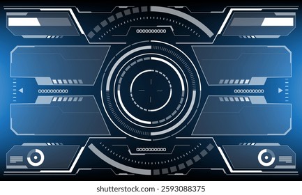 HUD sci-fi interface screen view white circular geometric design virtual futuristic technology creative display on blue vector illustration.