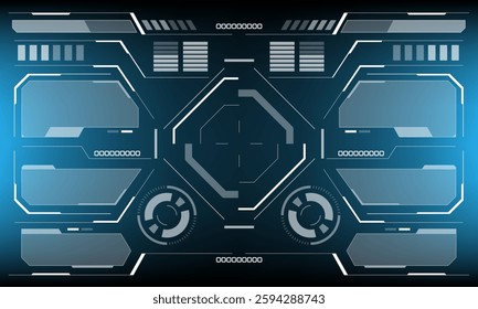 HUD sci-fi interface screen view white circular geometric design virtual futuristic technology creative display on blue vector illustration.