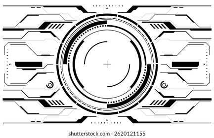 HUD sci-fi interface screen view white circular geometric design virtual futuristic technology creative display on black vector illustration.