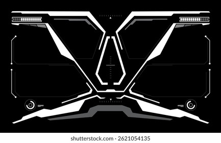 HUD sci-fi interface screen view white circular geometric design virtual futuristic technology creative display on black vector illustration.