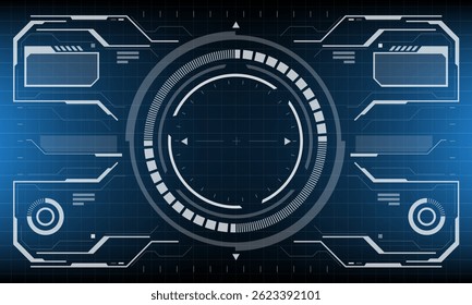 HUD interfaz de ciencia ficción vista de pantalla diseño geométrico circular blanco tecnología futurista virtual pantalla creativa en Ilustración vectorial azul.