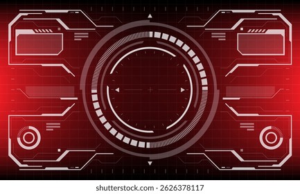 HUD sci-fi interface screen view white circular geometric design virtual futuristic technology creative display on red vector illustration.
