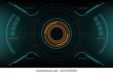 HUD sci-fi interface screen yellow green view design virtual reality futuristic technology display vector illustration. 