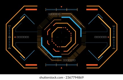 HUD sci-fi octagon interface screen view yellow blue geometric design virtual reality futuristic technology creative display on black vector illustration.