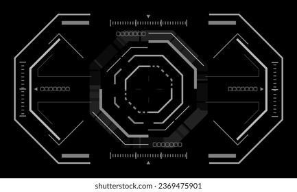 HUD sci-fi octagon interface screen view white geometric design virtual reality futuristic technology creative display on black vector illustration.