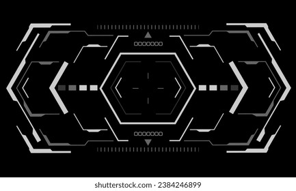 HUD sci-fi octagon interface screen view white geometric design virtual reality futuristic technology creative display on black vector illustration.