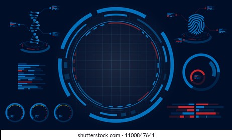 HUD screen display,DNA and fingerprint data information process Futuristic technology, Tactical view Sci-Fi VR, vector illustration