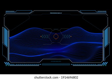 HUD Screen Technology Terrain Mountain Wireframe Military Scanning Vector. Digital 3D Landscape Element UI Security Illustration.