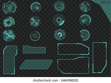 HUD set for business, user interface elements. Abstract virtual graphic touch user interface. Futuristic green virtual graphic touch user interface, set Futuristic. Elements target.