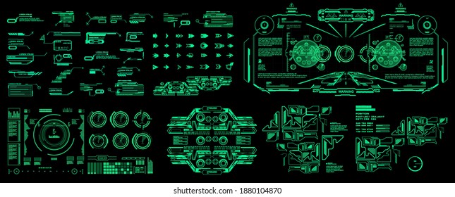 HUD set cyber Elements pack. Interfaz de usuario de gráfico virtual futurista. El panel muestra la pantalla de tecnología de realidad virtual. Paquete de elementos de vector