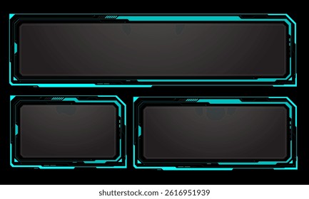 HUD set frames blue user interface elements design modern technology futuristic control panel screen digital hologram window gaming menu touching cyber monitor blue background vector illustration.