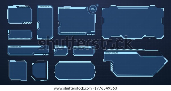 HUD set frames. Futuristic modern user interface\
elements, hud control panel. High tech screen for video game.\
Sci-fi concept design. Information call box bars and modern digital\
info boxes layout