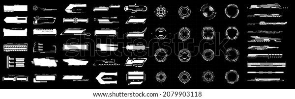 HUD set frames. Futuristic modern user interface\
elements, control panel. Hud interface icons vector illustration\
set. Circle and rectangular shape borders. High tech screen for\
video game.