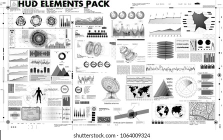 HUD set. Technology elements for (business, medicine, forex, finance, analytics) Statistic and data, sci infographic. Template Head-up display for app in HUD style. Vector illustration sky fi Ui pack