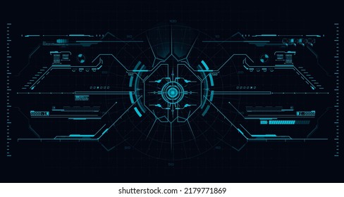 HUD sight control interface, futuristic sci-fi game user interface. Projection or hologram, a template for game or VR headset. Futuristic digital aim panel, modern tech viewfinder, isolated on black.