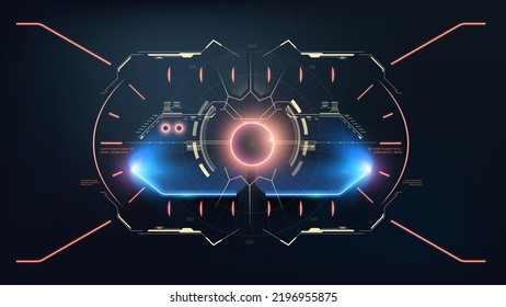 HUD-Sichtsteuerungs-Interface, futuristische Sci-Fi-Spielebedienung. Projection oder Hologramm, eine Vorlage für Spiel oder VR Headset. Futuristische digitale Zielscheibe, moderner technischer Sucher einzeln auf Schwarz.