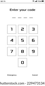 HUD of smartphone number with enter your code. Minimalist and modern phone setting. Vector illustration