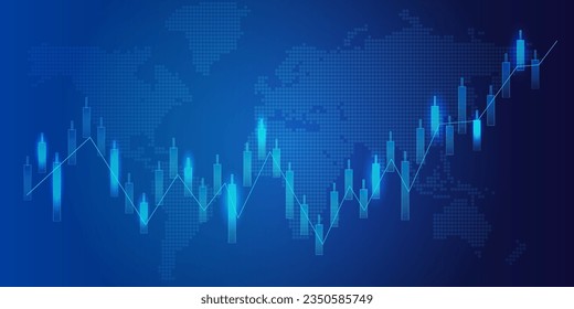 HUD stock chart with world map outline board vector concept for future technology element background business screen